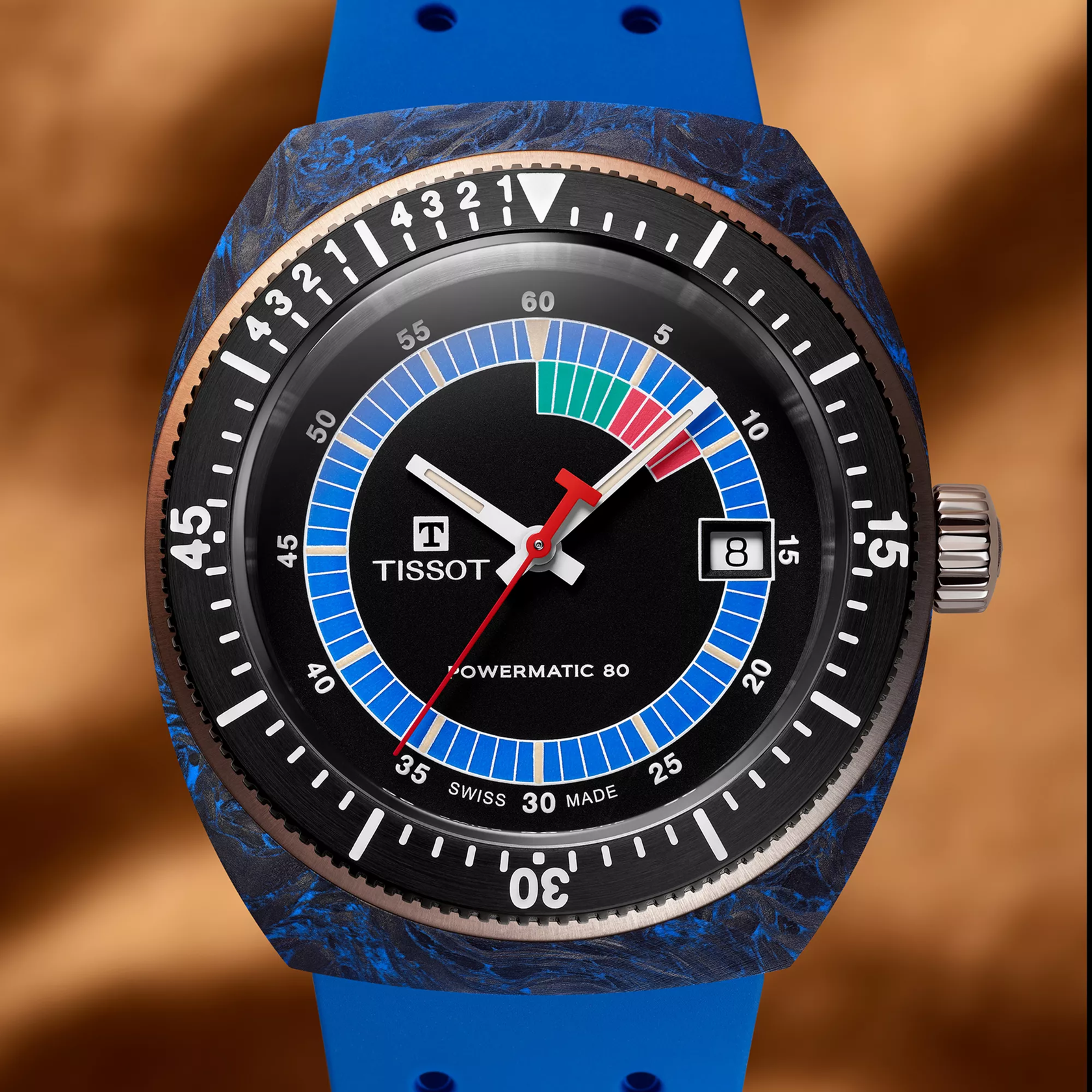 Tissot Sideral S 41mm watch on a colored background