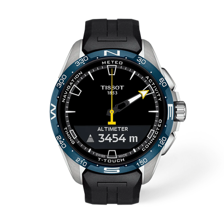 Front view of the watch Tissot T-Touch Connect Solar Jungfraubahn 47.5mm with shadow
