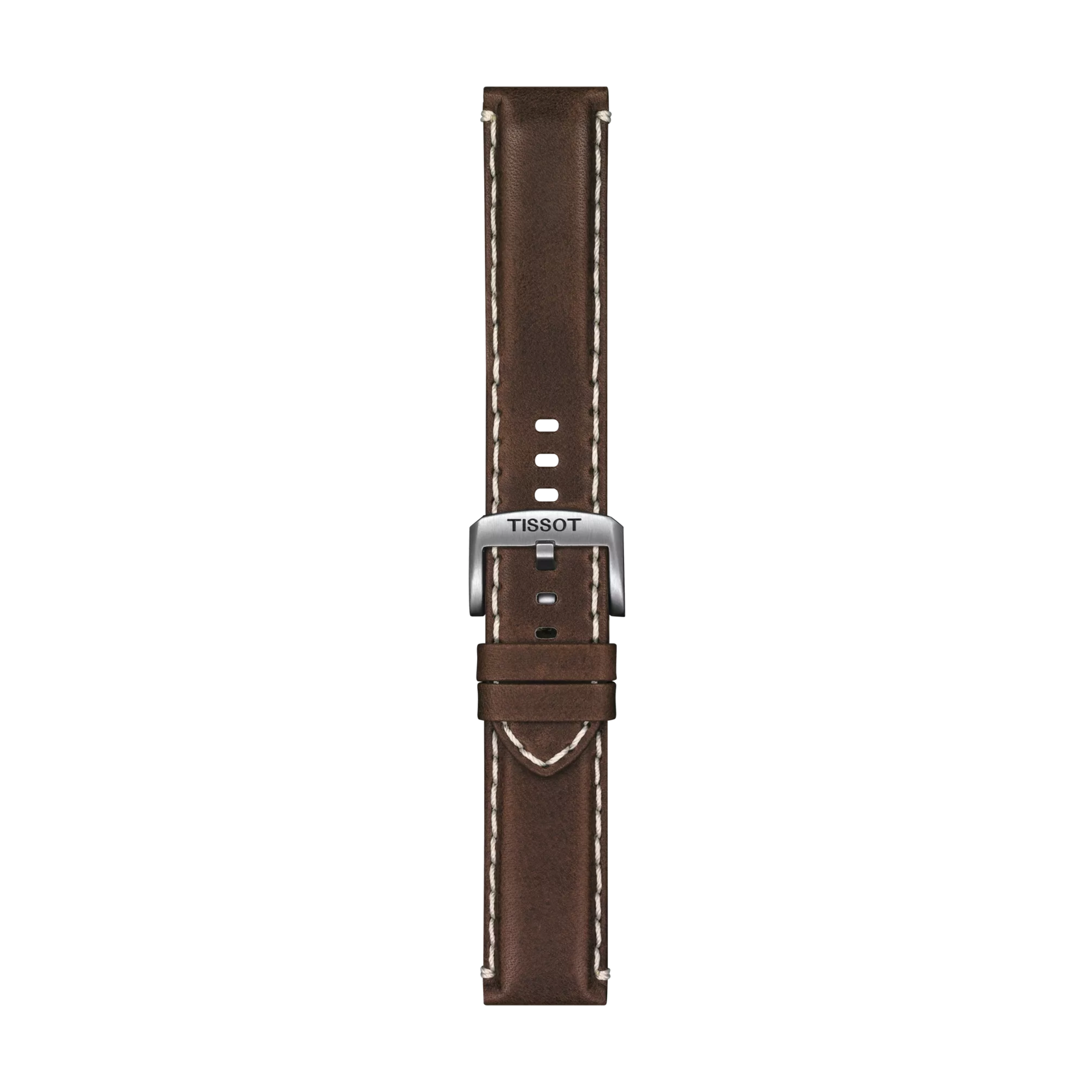 Front view of Tissot Official Brown Leather Strap Lugs 22 mm