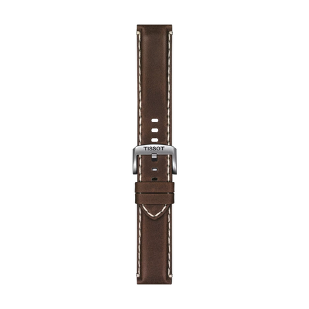 Front view of Tissot Official Brown Leather Strap Lugs 22 mm