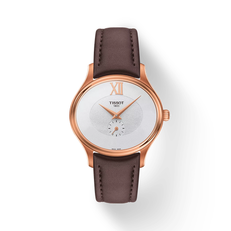 มุมมองด้านหน้าของนาฬิกา Tissot Bella Ora พร้อมเงา