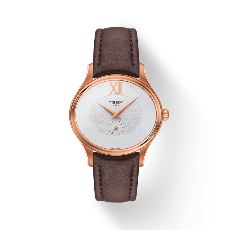 มุมมองด้านหน้าของนาฬิกา Tissot Bella Ora พร้อมเงา