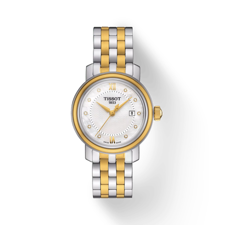 Vorderansicht der Uhr Tissot Bridgeport Lady mit Schatten