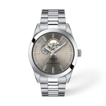 Vista frontal del reloj Tissot Gentleman Open Heart 40mm con sombra