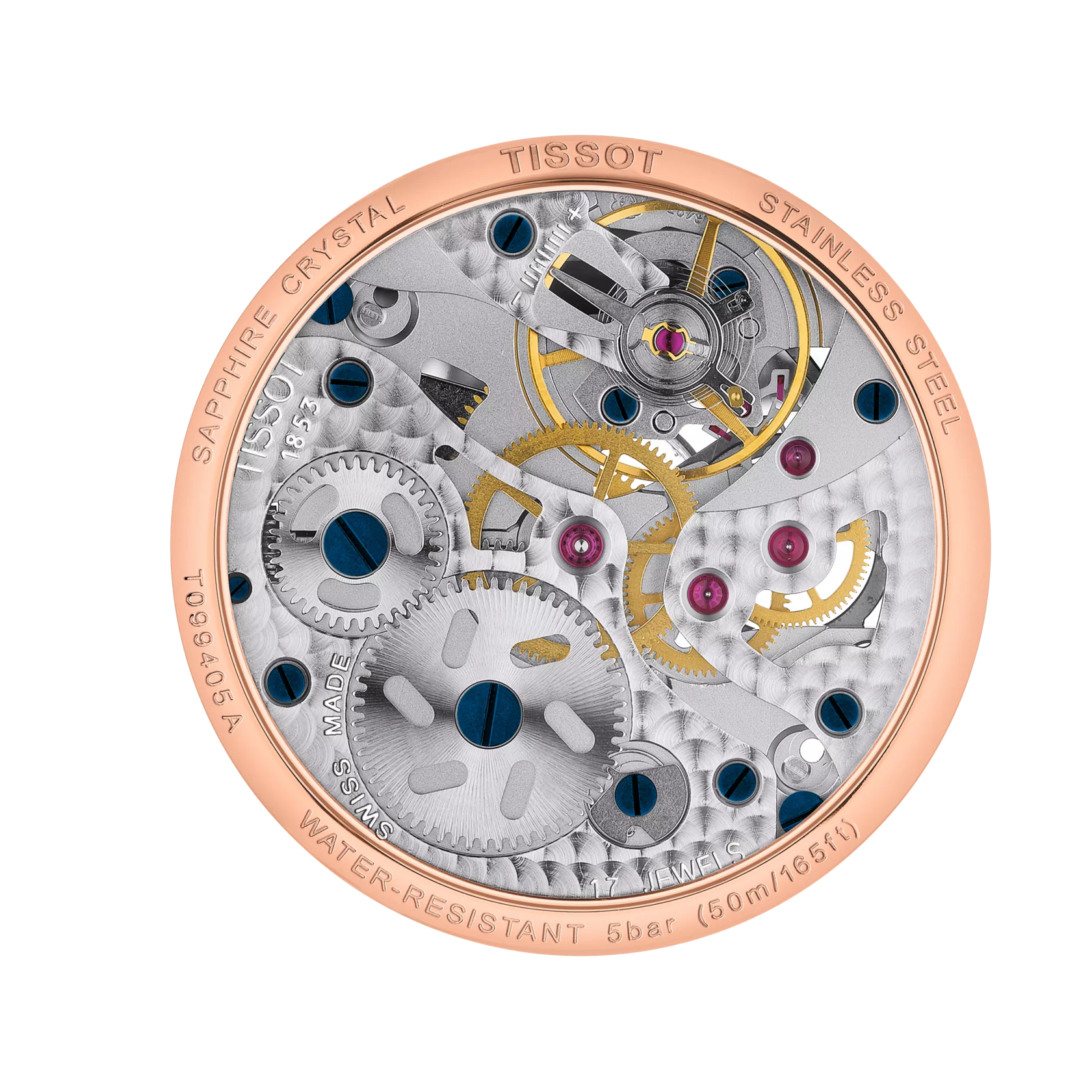 Back view of the watch case Tissot Chemin des Tourelles Squelette Mechanical