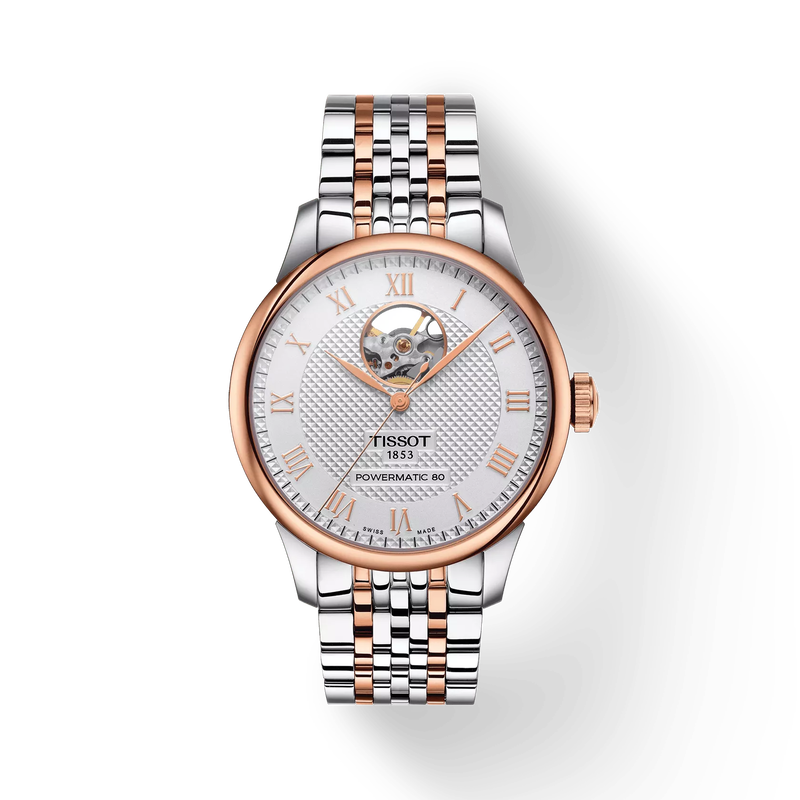 Front view of the watch Tissot Le Locle Open Heart 39.3mm with shadow