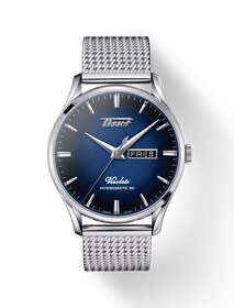 Front view of the watch Tissot Heritage Visodate Powermatic 80 with shadow