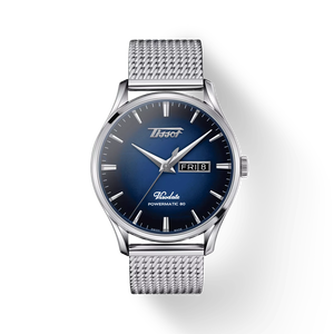 Front view of the watch Tissot Heritage Visodate Powermatic 80 with shadow