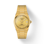 그림자가 있는 티쏘 PRX 파워매틱 80 35mm 시계의 전면 보기