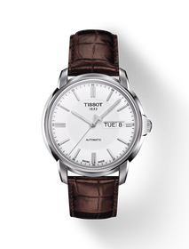 มุมมองด้านหน้าของนาฬิกา Tissot Automatics III พร้อมเงา