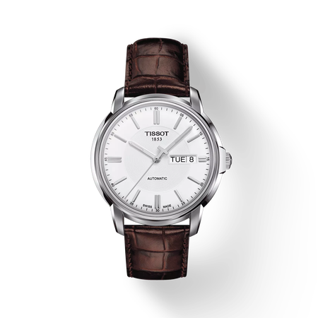 Front view of the watch Tissot Automatics III with shadow