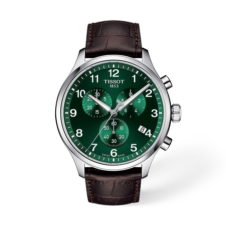 Front view of the watch Tissot Chrono XL Classic 45mm with shadow