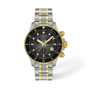 Vista frontal del reloj Tissot Seastar 1000 38mm con sombra