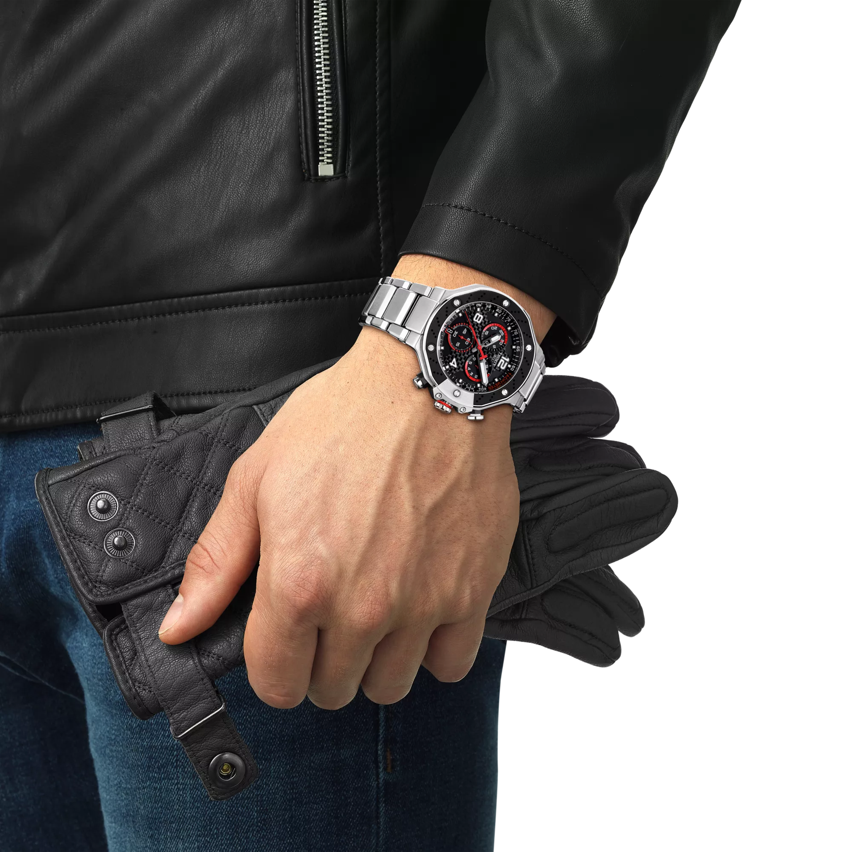 Simulation of the watch Tissot T-Race MotoGP Chronograph 2022 Limited Edition on a wrist