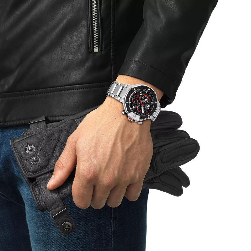 Simulation of the watch Tissot T-Race MotoGP Chronograph 2022 Limited Edition on a wrist