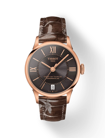 มุมมองด้านหน้าของนาฬิกา Tissot Chemin des Tourelles Powermatic 80 Lady พร้อมเงา