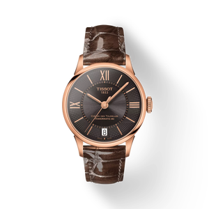 Front view of the watch Tissot Chemin des Tourelles Powermatic 80 Lady with shadow
