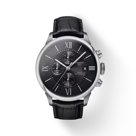 Front view of the watch Tissot Chemin des Tourelles Automatic Chronograph with shadow