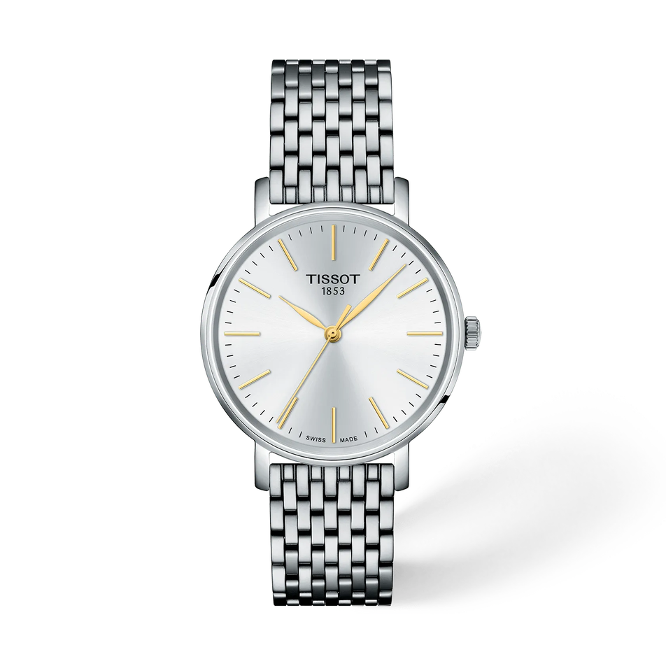 Front view of the watch Tissot Everytime 34mm with shadow