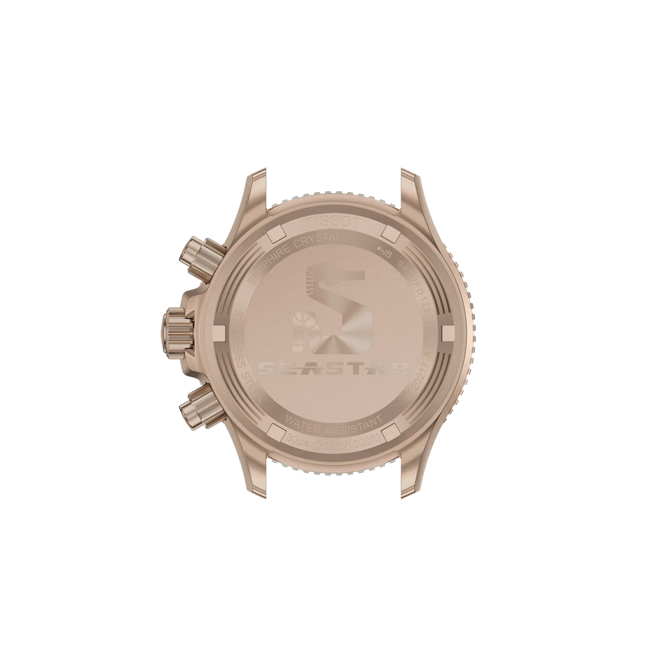 Rückansicht des Gehäuses der Uhr Tissot Seastar 1000 Quartz Chronograph 38mm
