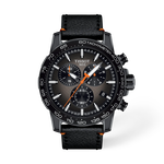Front view of the watch Tissot Supersport Chrono Basketball Edition 45.5mm with shadow