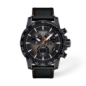 Front view of the watch Tissot Supersport Chrono Basketball Edition 45.5mm with shadow