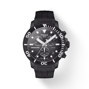 มุมมองด้านหน้าของนาฬิกา Tissot Seastar 1000 Chronograph พร้อมเงา