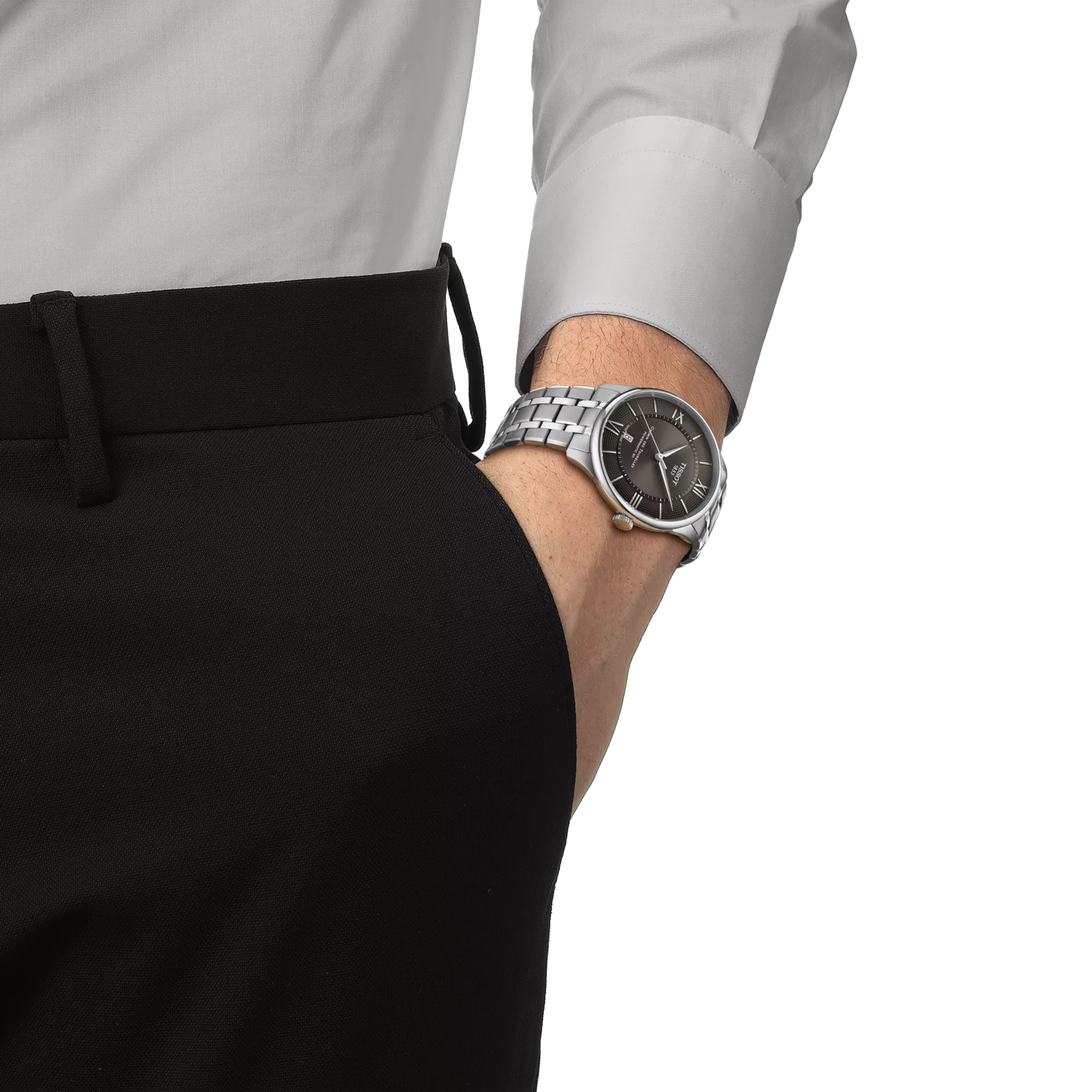 Simulation of the watch Tissot Chemin Des Tourelles 42mm on a wrist