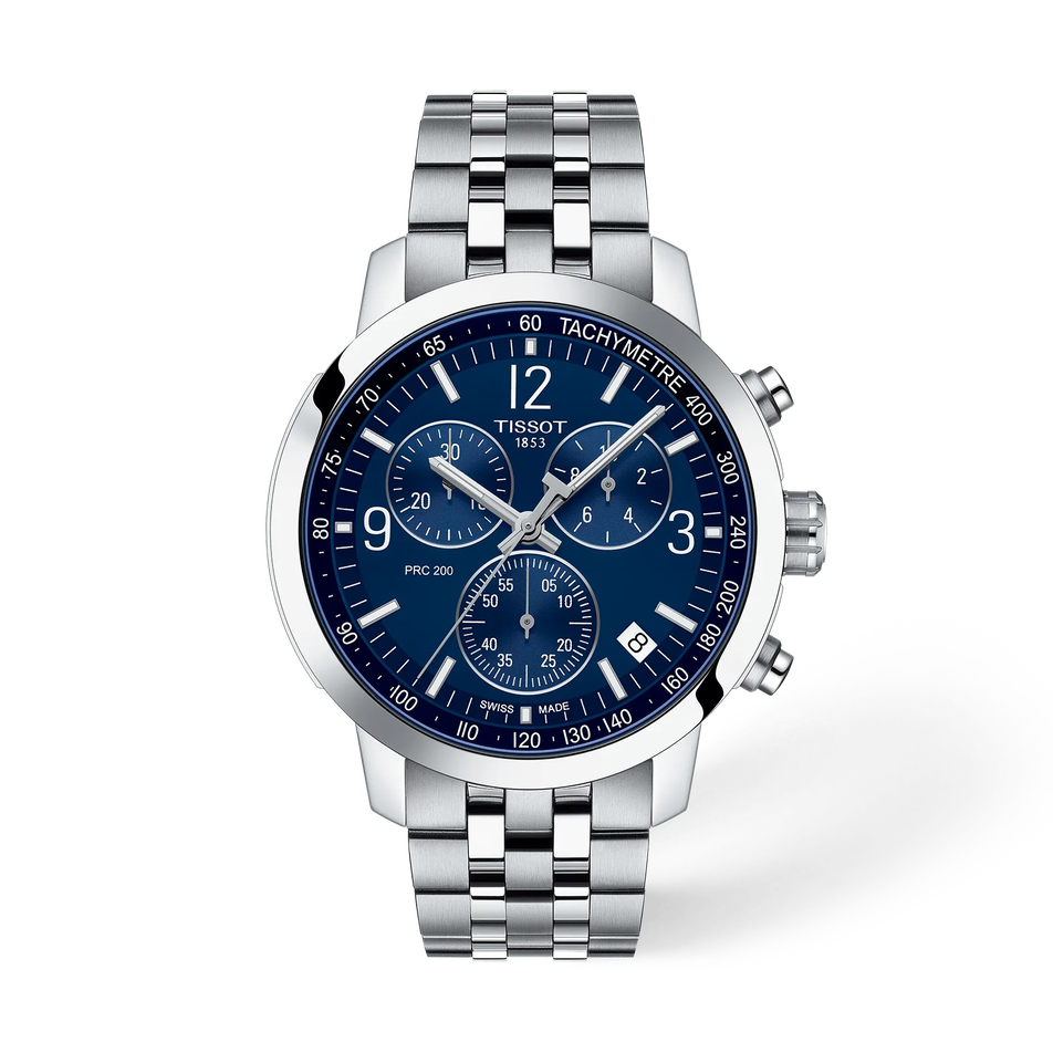Front view of the watch Tissot PRC 200 43mm with shadow