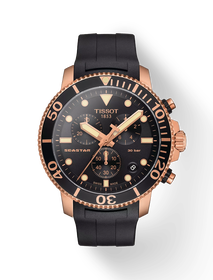 Front view of the watch Tissot Seastar 1000 45.5mm with shadow