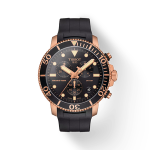 Front view of the watch Tissot Seastar 1000 Chronograph with shadow