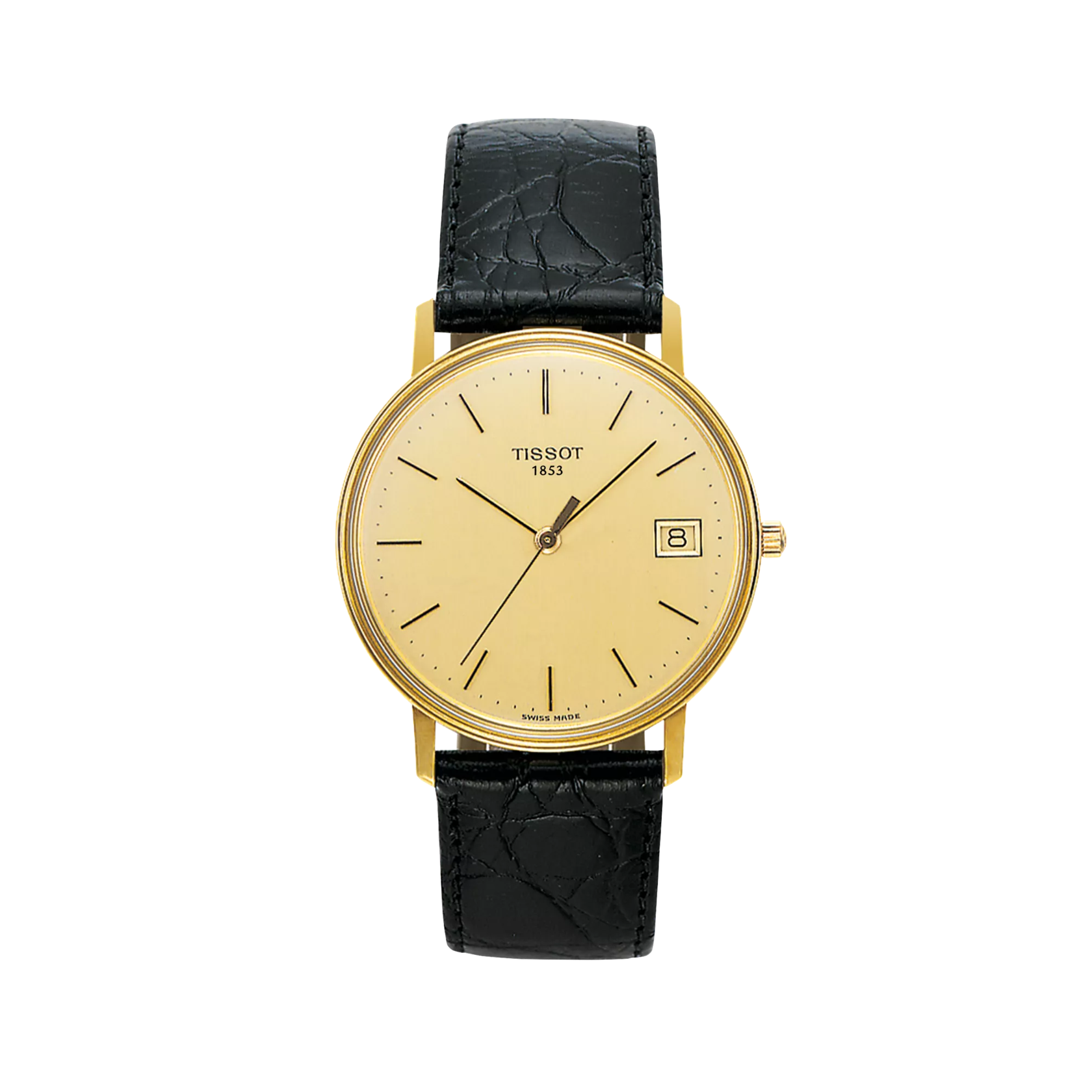 Front view of the watch Tissot Goldrun Hesalite Gold 33.7mm