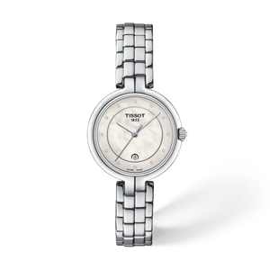 Front view of the watch Tissot Flamingo 30mm with shadow