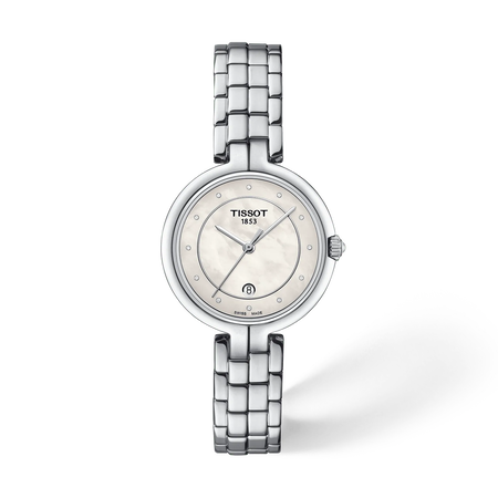 Front view of the watch Tissot Flamingo 30mm with shadow