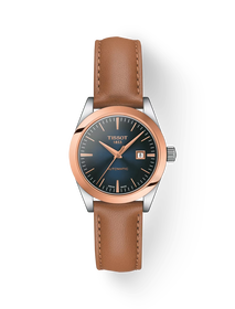 Front view of the watch Tissot T-My Lady Gold 29mm with shadow