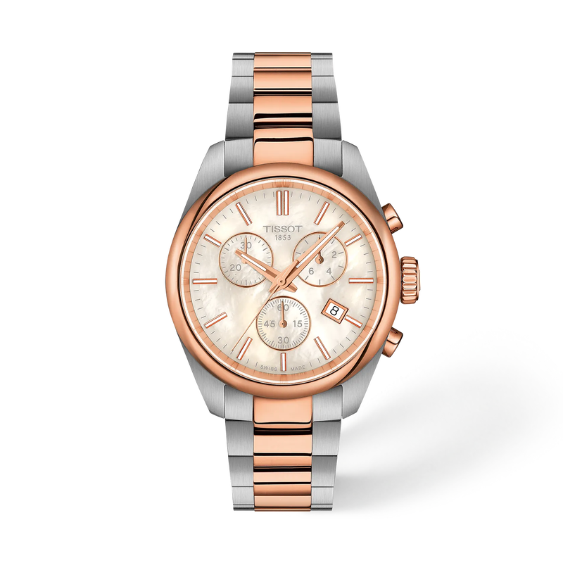 Front view of the watch Tissot PR 100 36mm with shadow