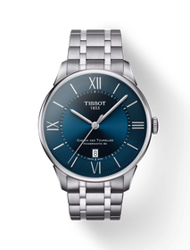 มุมมองด้านหน้าของนาฬิกา Tissot Chemin des Tourelles Powermatic 80 พร้อมเงา