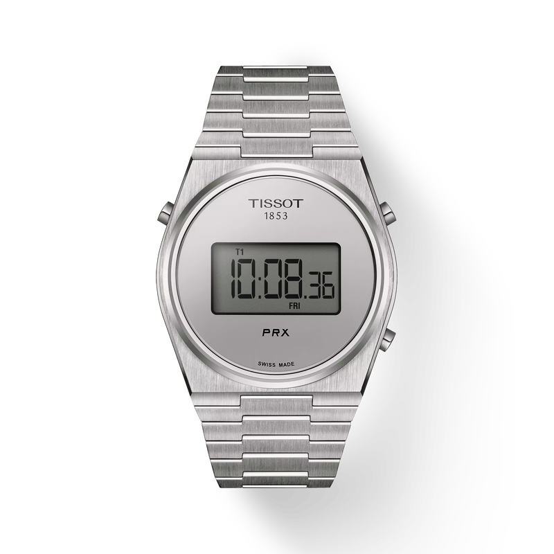 Front view of the watch Tissot PRX Digital with shadow