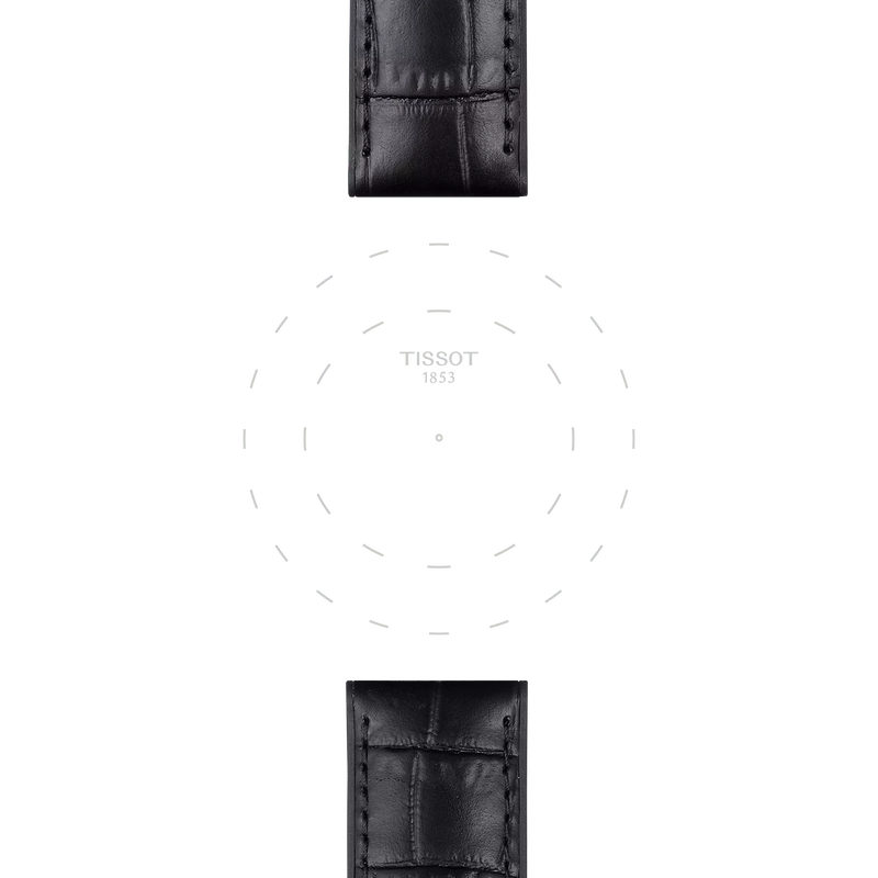 Enfoque en las asas de Correa negra de piel y caucho oficial Tissot 22 mm