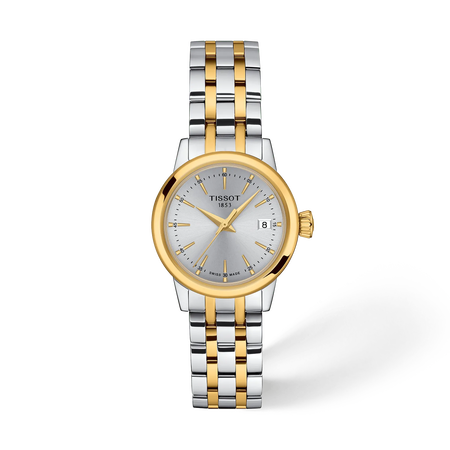 Vorderansicht der Uhr Tissot Classic Dream 28mm mit Schatten