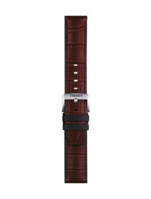 Vista frontal de Correa marrón de piel y caucho oficial Tissot 22 mm