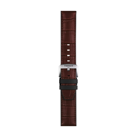 Vista frontal de Correa marr&oacute;n de piel y caucho oficial Tissot 22 mm