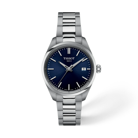 Front view of the watch Tissot PR 100 34mm with shadow