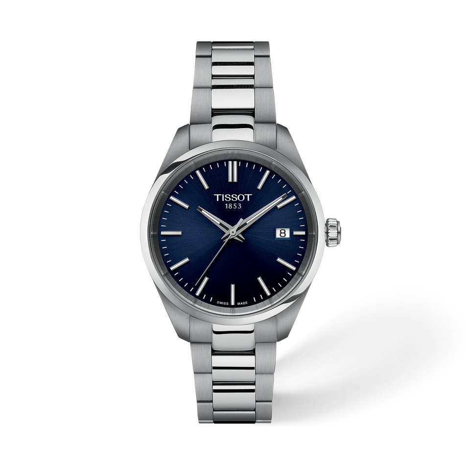 Front view of the watch Tissot PR 100 34mm with shadow