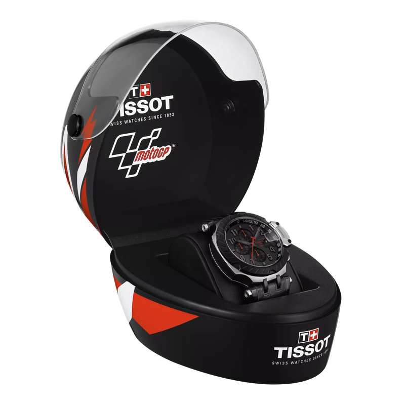 Front view of the watch Tissot T-Race MotoGP Automatic Chronograph with opened