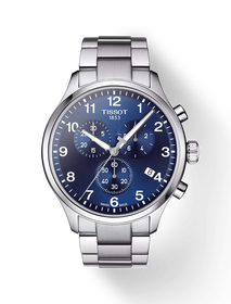 Front view of the watch Tissot Chrono XL Classic 45mm with shadow
