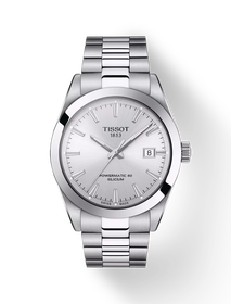 มุมมองด้านหน้าของนาฬิกา Tissot Gentleman Powermatic 80 Silicium พร้อมเงา