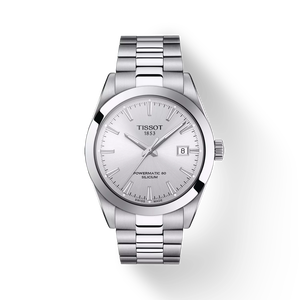 Front view of the watch Tissot Gentleman 鈦游絲自動款 with shadow