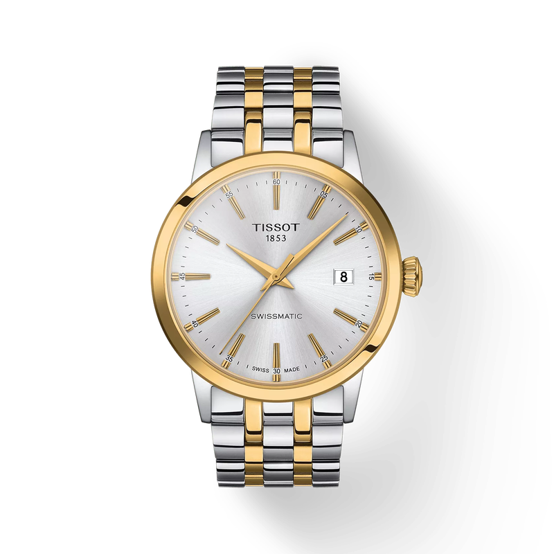 Front view of the watch Tissot Classic Dream Swissmatic with shadow