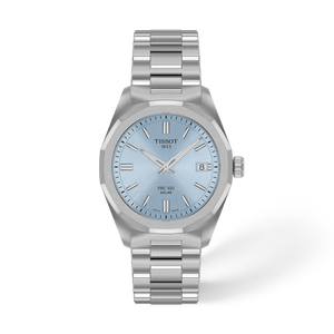 Vue de face de la montre Tissot PRC 100 Solar 34mm avec ombre